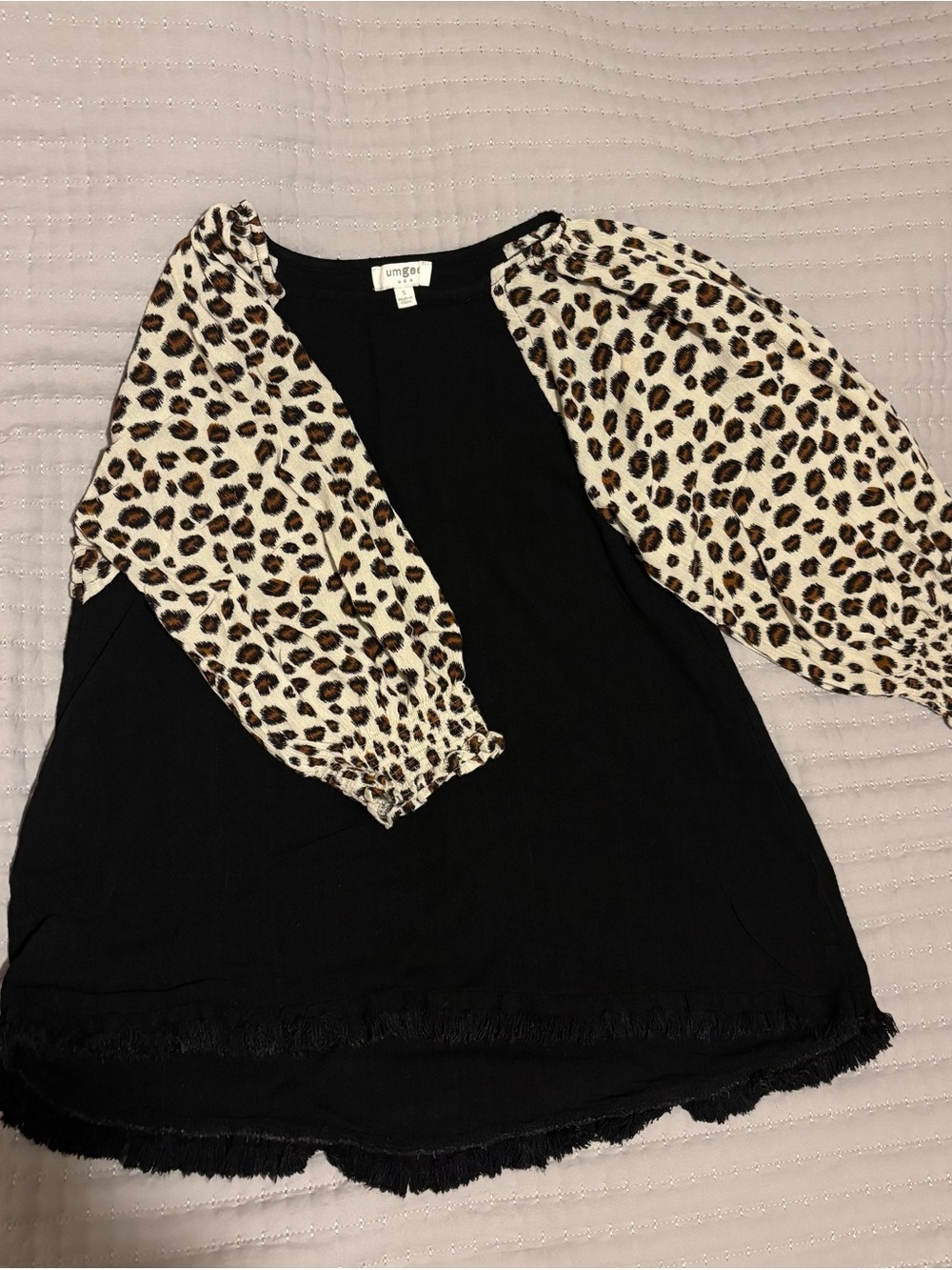Umgee Black Tunic with Leopard Balloon Sleeves